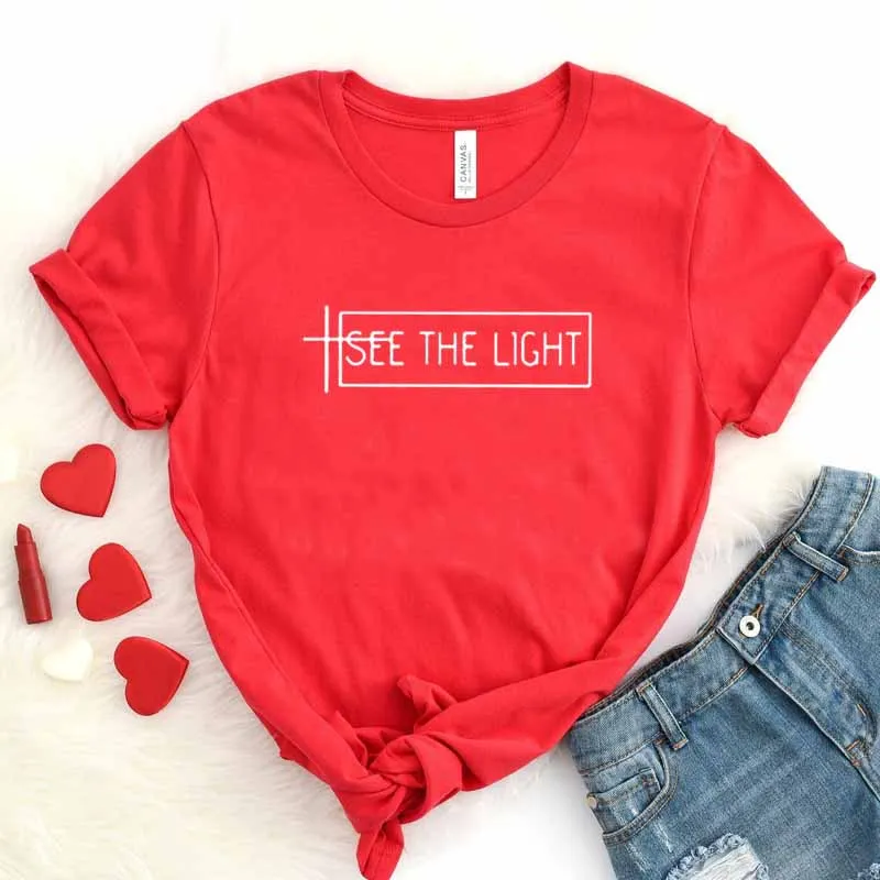 Женская футболка с надписью See The Light кристианским крестом футболки круглым