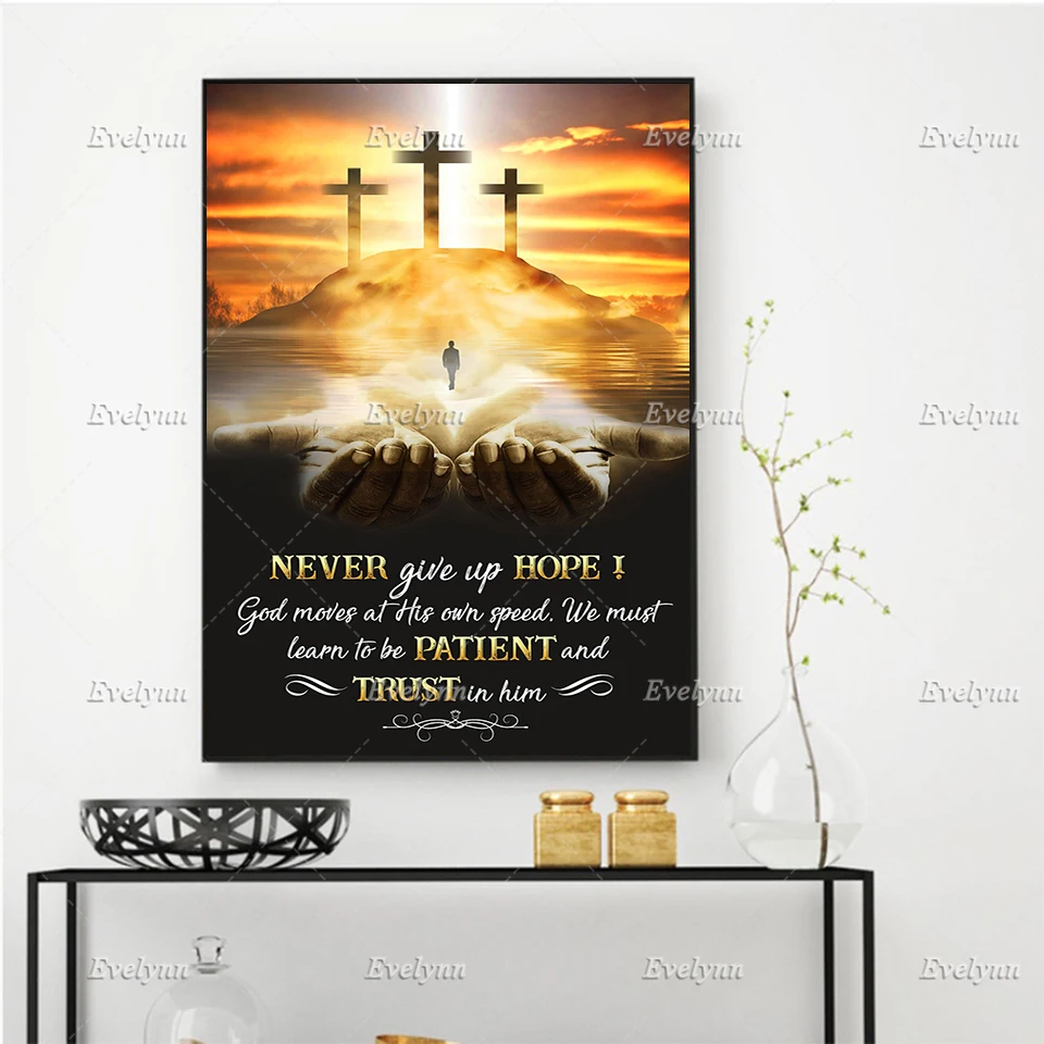 

Jesus Crosses Never Give Up Hope Poster,Christian Wall Decor,Home Decor Prints Wall Art Canvas Floating Frame Religious Gift