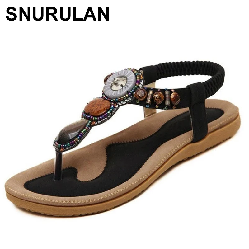 

SNURULAN Women's Sandals 2021Summer Style New Arrival Crystal Women Bohemian Sandals Beach Flip-Flop For Vacation Rhinestone