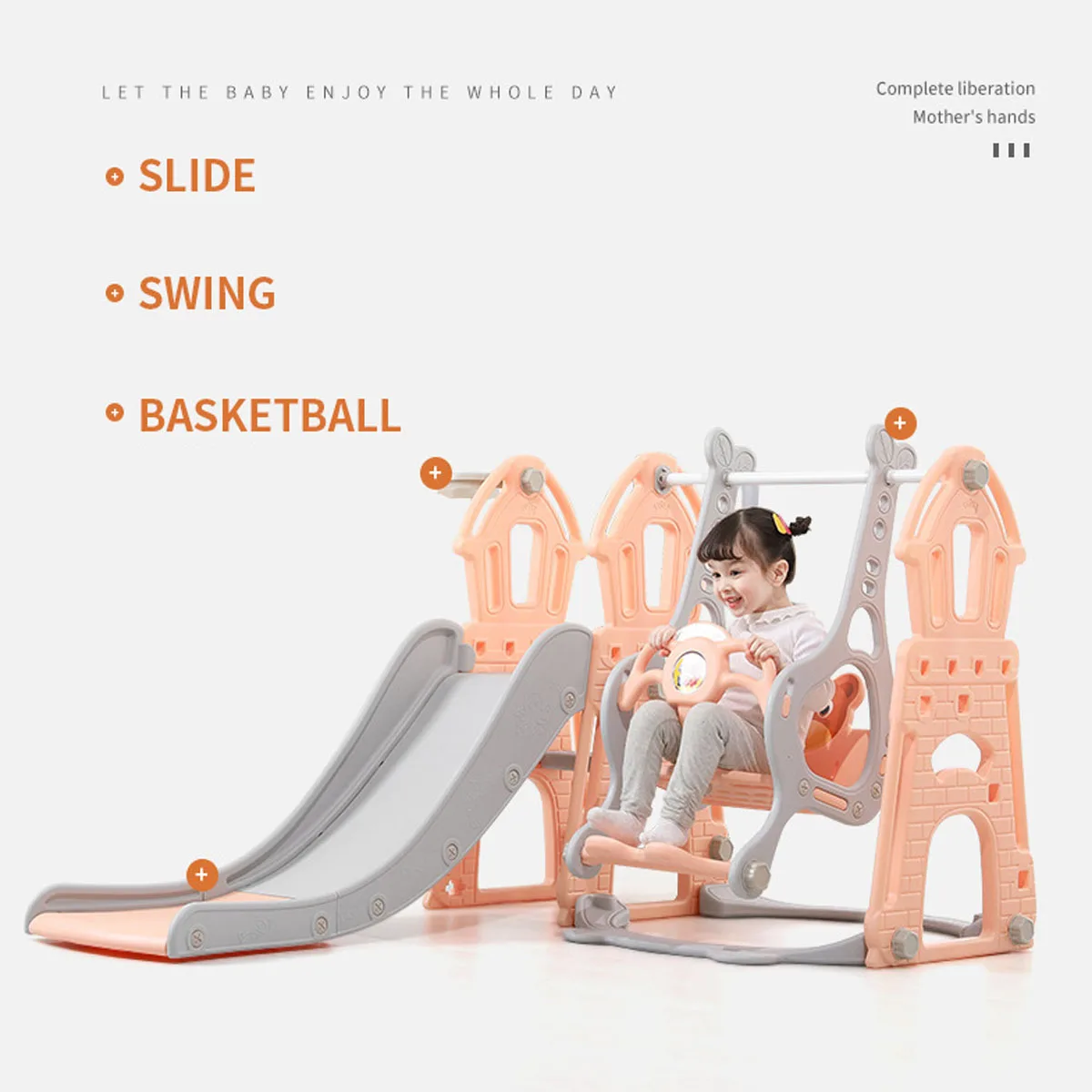 

3 in 1 Children's Sliding Board Seesaw Home Kids Playground Plastic Slide Basketball Toy Set Indoor Kindergarten Swing for Child