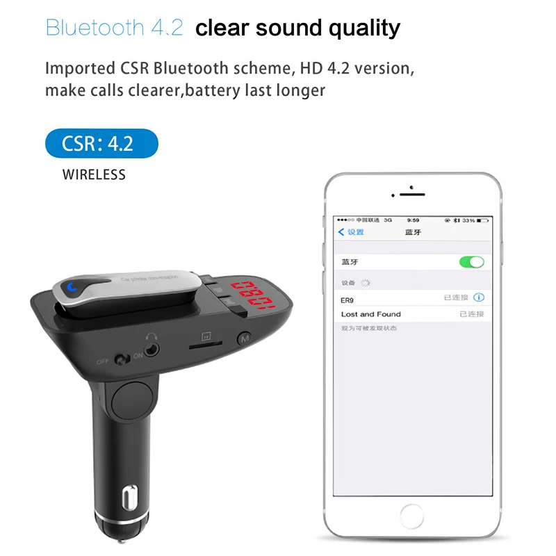 Беспроводной автомобильный Bluetooth fm-передатчик Mp3 радио адаптер. Автомобильное