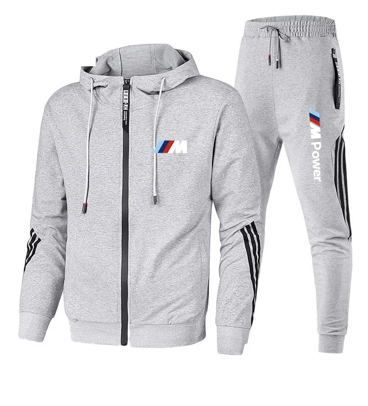 

2 Pieces Set Jacket +Pants BMW Tracksuit Spring Autumn Hooded Cardigan Sweatshirt Sweatpants Fashion Slim Fit Sports Suit Men