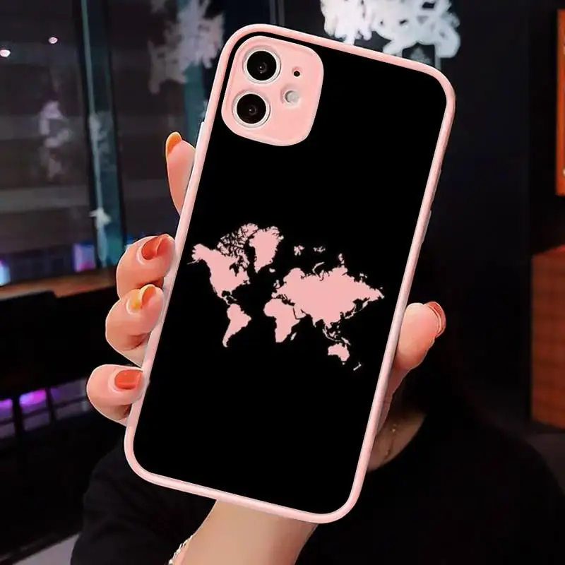 

World Map Travel Just Go Phone Cases Matte transparent For Pink iPhone 12 Mini 11 Pro XR XS Max 7 8 Plus X Back Cover