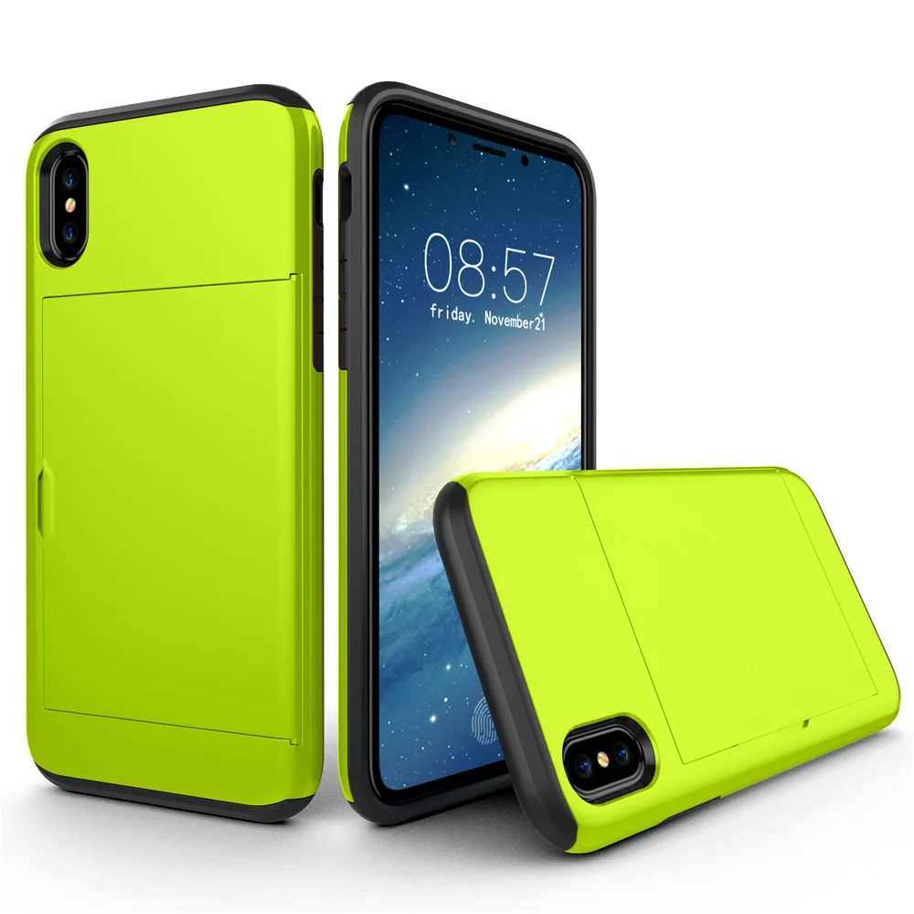 Чехол VRSDES для iPhone 7, 7 plus, 8, 8 plus, 5S, 6 слотов для карт, ударопрочный Жесткий ПК, мягкий ТПУ Гибридный чехол-кошелек для iPhone X, XS, чехол для MAX XR - Цвет: Green