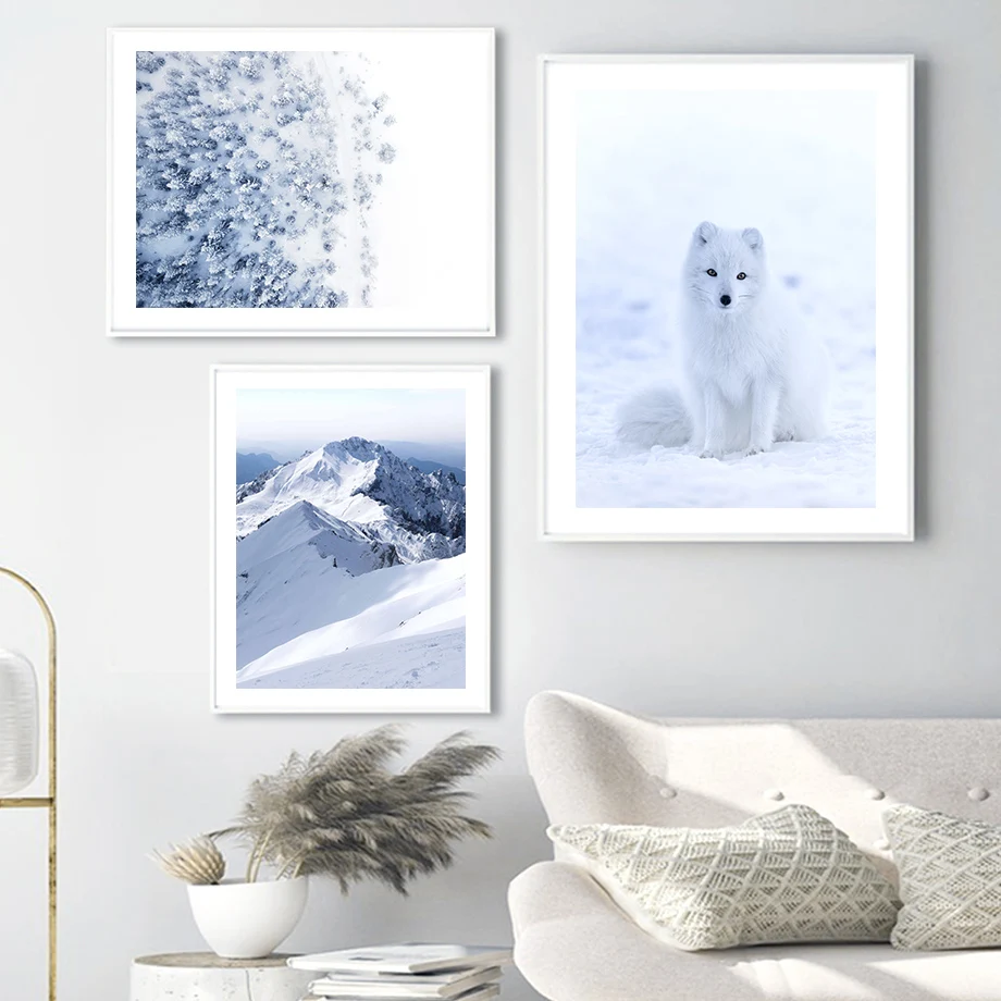 Настенная картина Зимняя Снежная гора деревянная кабина лиса настенная Картина
