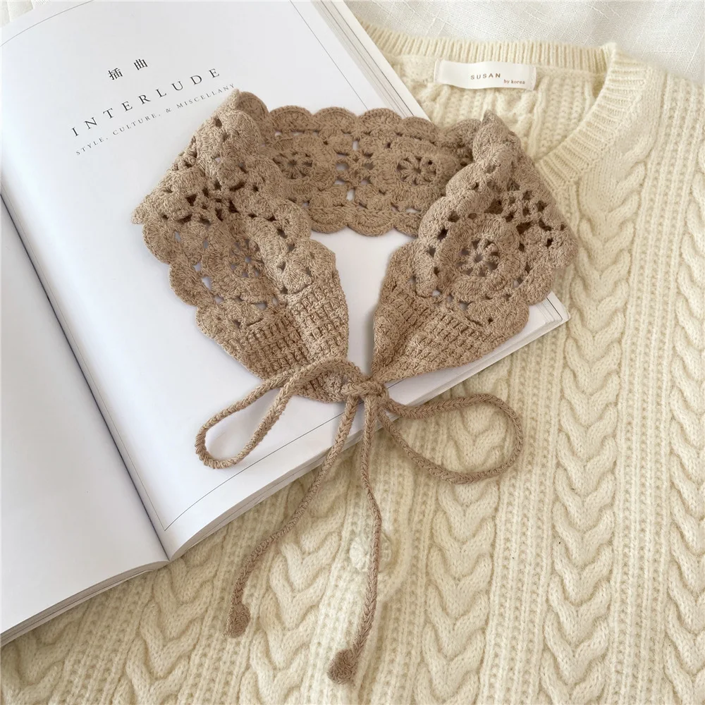 

Cotton Hollow Weave Fake Collars Women Detachable Shirt False Collar Small Scarf Summer Dress Lapel Neck Ties Shawl