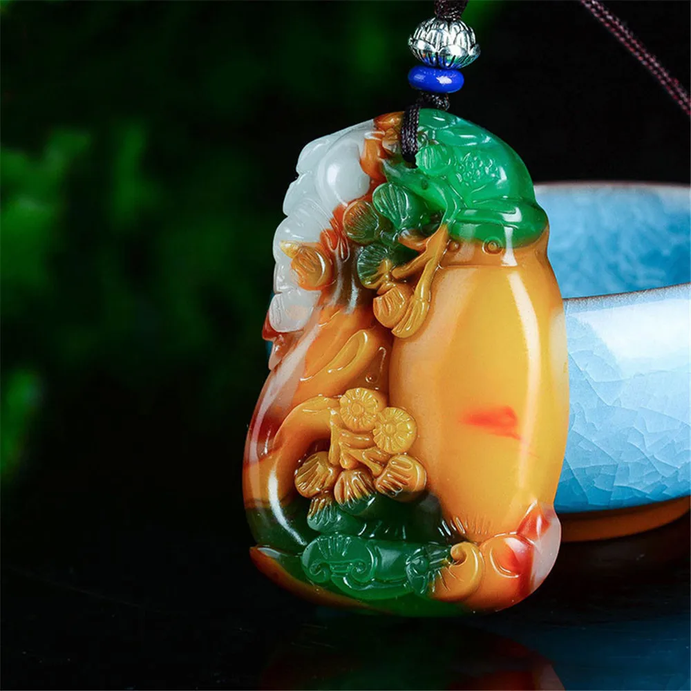Xinjiang Gobi Seven-color Jade Hand-carved Flower Vase Pendant Safety Ruyi Colorful Female Necklace Dropship | Украшения и