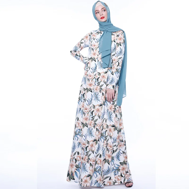 Abayas женская мусульманская одежда с цветочным принтом модные бандажные платья Хиджаб Макси мусульманское платье Бангладеш Кафтан Дубай, Турция Халат