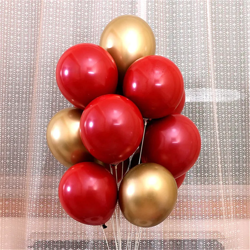 

5PCS/lot Ruby Red Heart Balloon Metal Pearl Latex Balloons Gold Confetti Air Balloons Globos Wedding Party Decoration