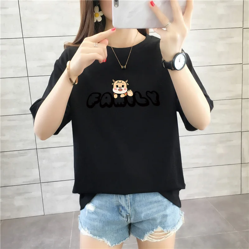 

Medium Length Short Sleeve T-shirt, Oversized T-shirt, Kawaii T-shirt, Women's High Quality Top, Cartoon Printed Women's Wear
