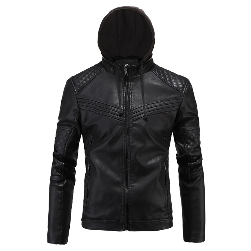 

Мужская замшевая куртка Pop Boutique, мотоциклетная куртка с капюшоном в британском стиле, Черная байкерская верхняя одежда из искусственной кож...