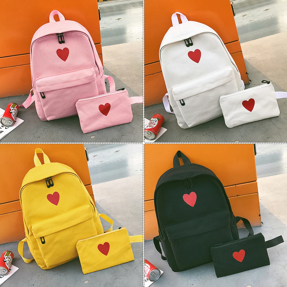 Herald Fashion 2 шт./компл. женский холщовый рюкзак с принтом Love Heart дорожная сумка для
