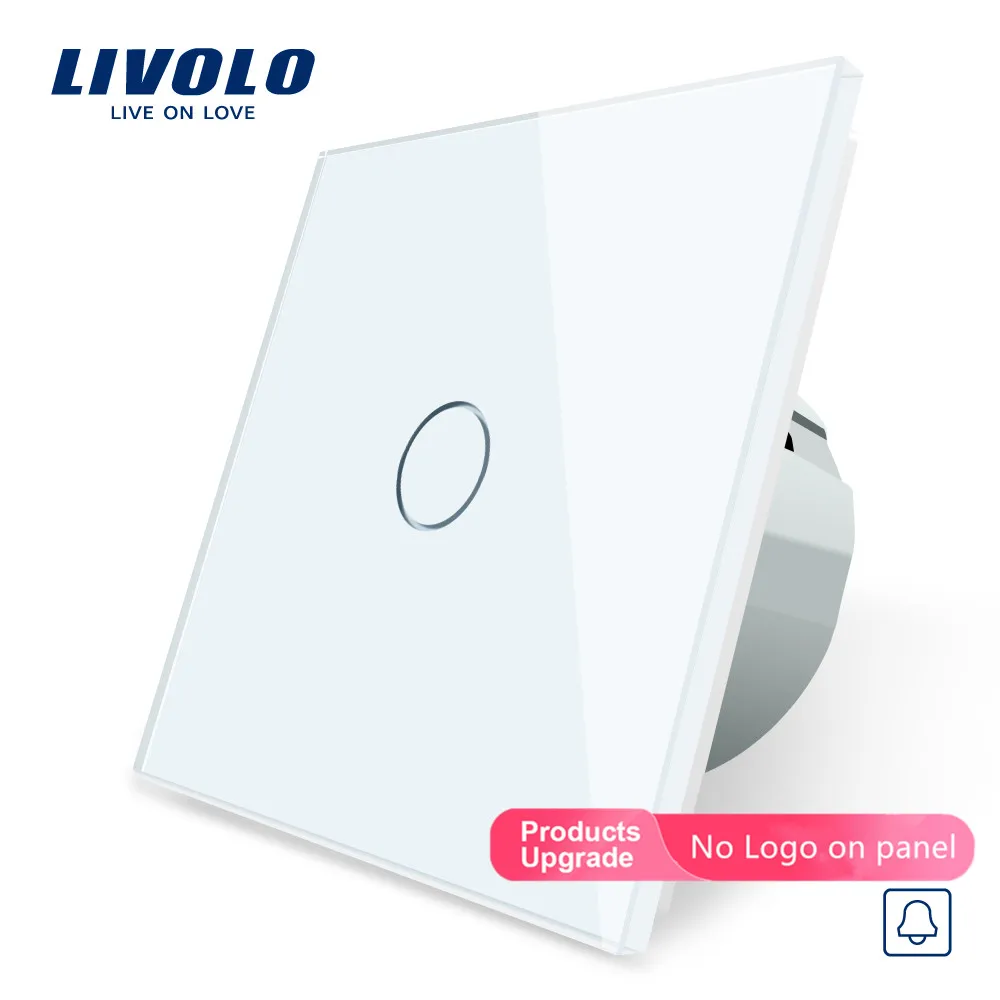 White-No logo Livolo/Стандартный, дверной Звонок переключатель, с украшением в виде кристаллов Стекло переключатель Панель, 220~ 250V Сенсорный экран дверной Звонок переключатель, C701B-1/2/3/5, без логотипа - Цвет: White-No logo