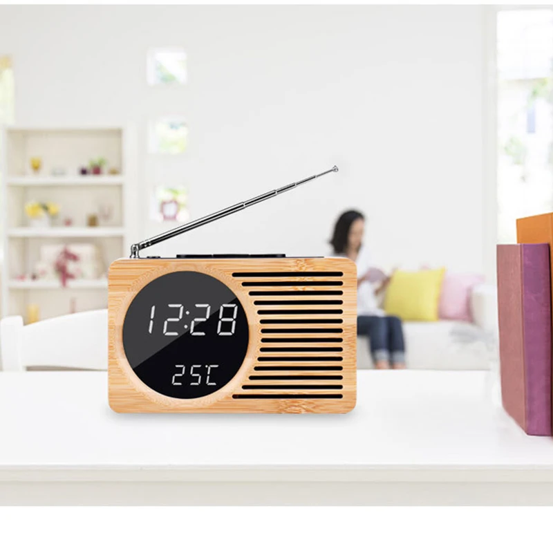 Новые настольные часы FM из бамбука модные светодиодные с отображением