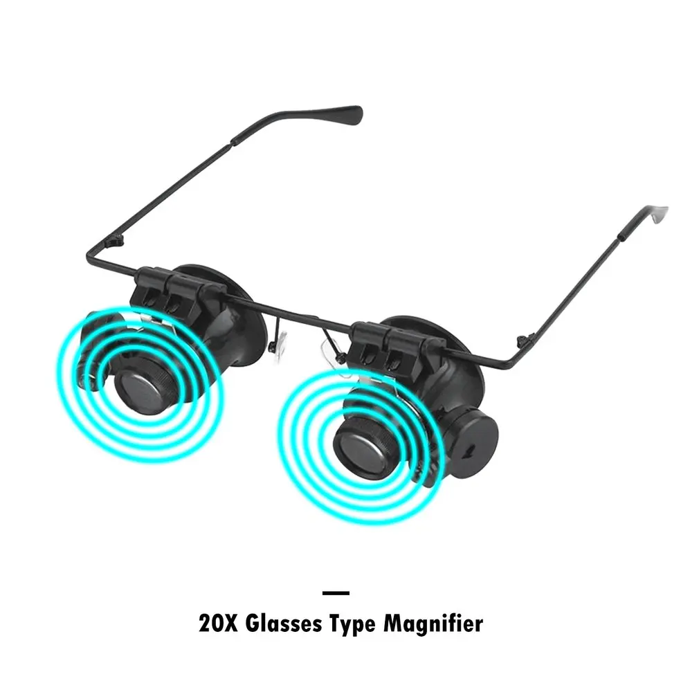 

New 20X Double Eye Magnifier Watch Repair Tool Magnifier With Two Adjustable Glasses Reading LED Lights Magnifying Glass Glasses