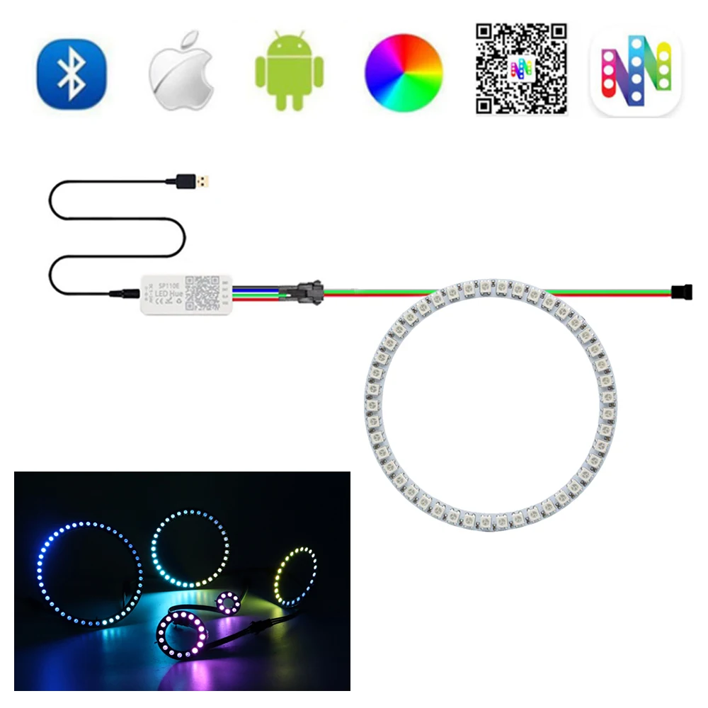 WS2812B Led Pixel Ring Individul AddressabIe Ring 5050 RGB WS2812 IC BuiIt-in Led ModuIe With USB/DC Wire And SP110E Controller