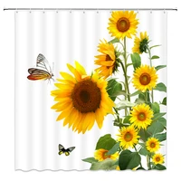 Sunflower Butterfly Shower Curtains Bathroom Decor Yellow Flower Green Leaf Summer Plant Scenery Home Bathtub Cloth Curtain Set