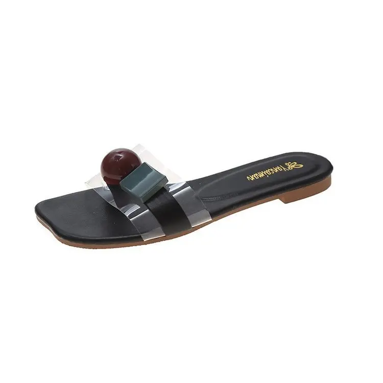 

Flat Shoes Female Womens Slippers Outdoor Pantofle Luxury Slides Low 2021 Designer Beach Summer Rome PU Fabric Basic Hoof Heels