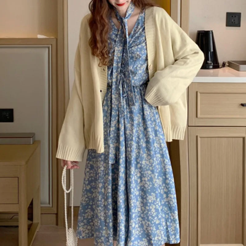 

New Medium Length Sexy Printed Slim Waist Spring Dresses Women 2021 Vintage Beach Party Dress Vestidos De Fiesta