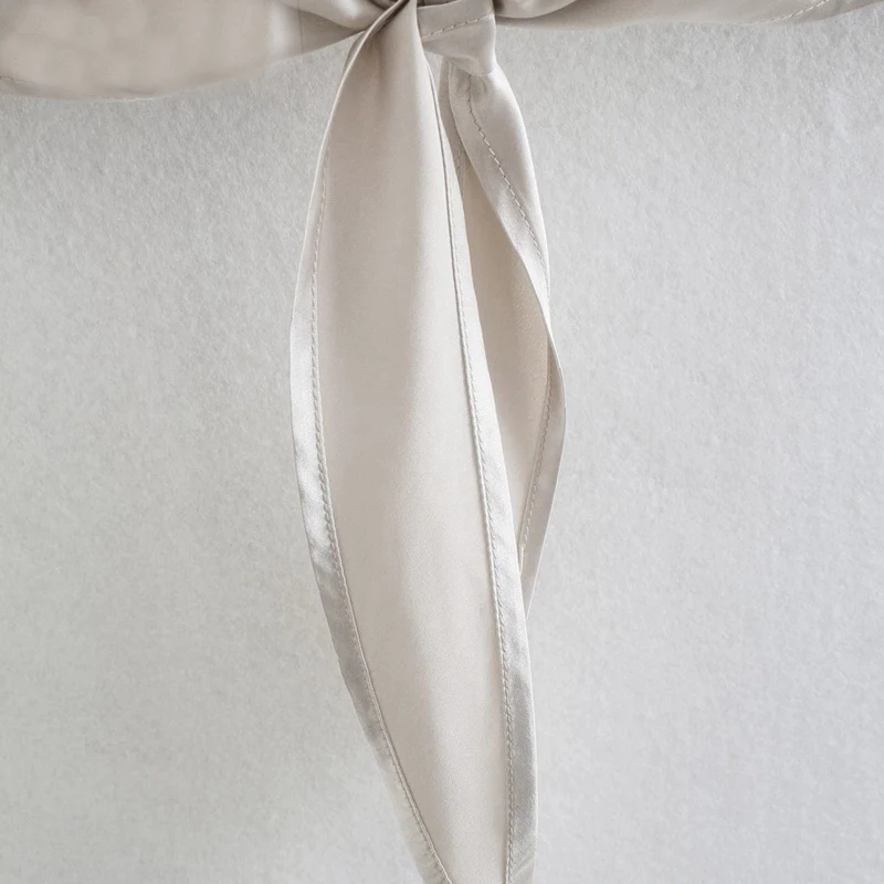 

Women Summer Retro Bow Crop Satin Shirt Blouse Long Sleeve Chic Female Short Tops