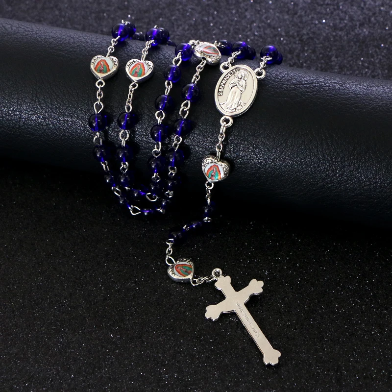 Коми 6 мм королевские синие стеклянные бусины крест длинные ожерелья с