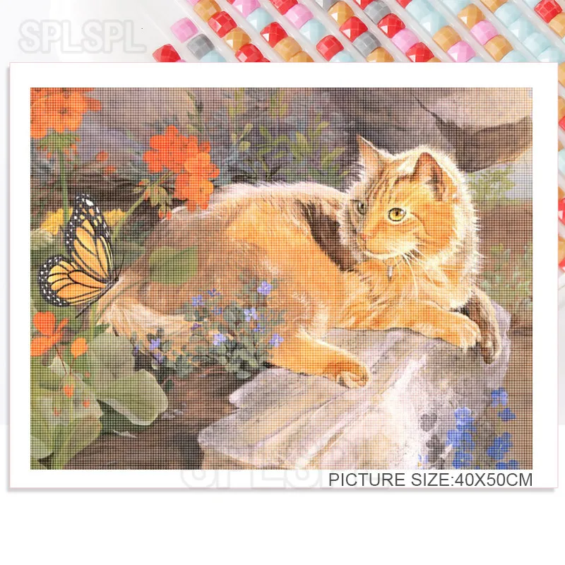 

Diamond Painting Funny Animals Cute Domestic Pet Kitten Puppet Cat Tabby Cat Gold Gradient Orange Cat Home Porch Decor Drawings