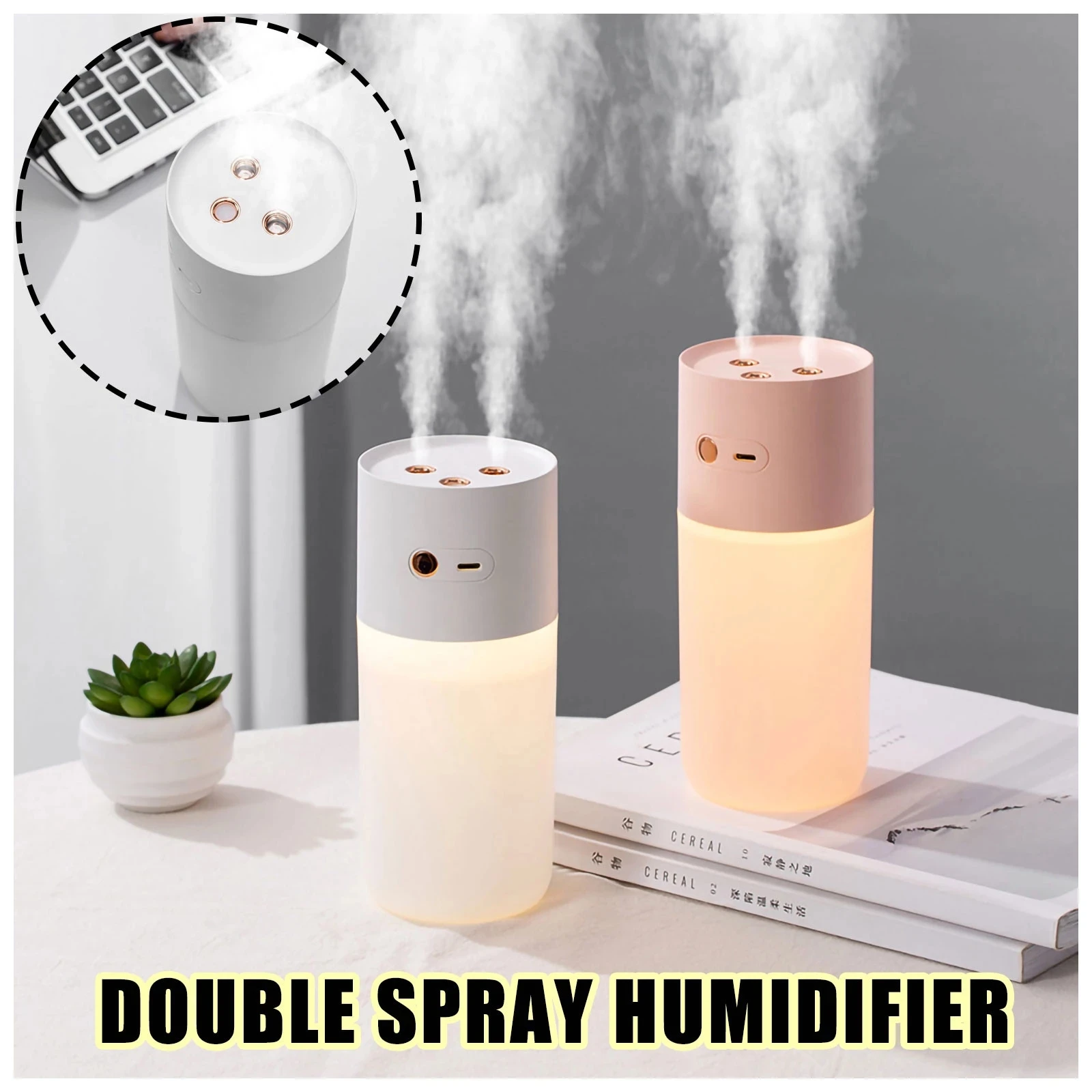 

EZSOZO 400ML large-capacity Battery Humidifier dual-nozzle Cold Fog Warm Light Aroma Diffuser Home Car Portable Humidifier