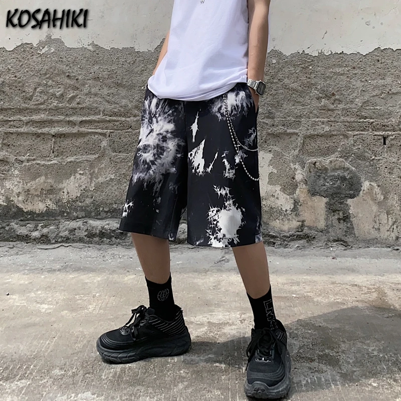 

KOSAHIKI 2021 новые летние шорты Для женщин Harajuku «вареный» принт шорты свободного кроя с эластичной резинкой на талии шорты в уличном стиле для же...