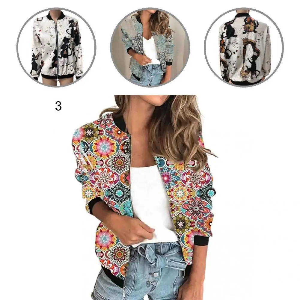 

Женская бейсбольная куртка с длинным рукавом и цветочным принтом