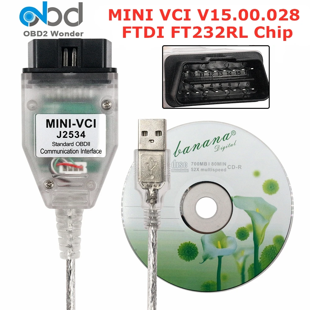 Высококачественный мини VCI V15.00.028 с чипом FT232RL для Toyota TIS Techstream J2534 OBD2 Mini