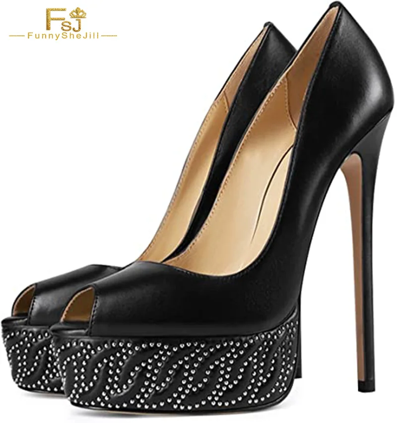 Женские вечерние туфли FSJ черные туфли-лодочки на платформе с открытым носком
