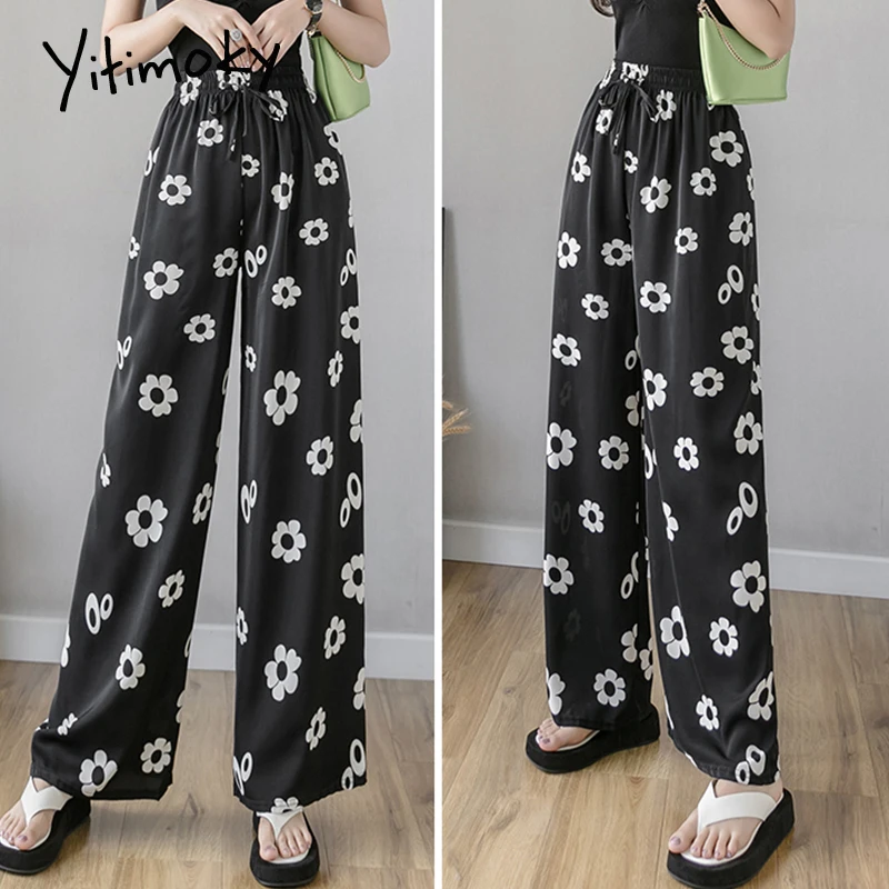 Брюки женские шифоновые с широкими штанинами тонкие пляжные прямые штаны