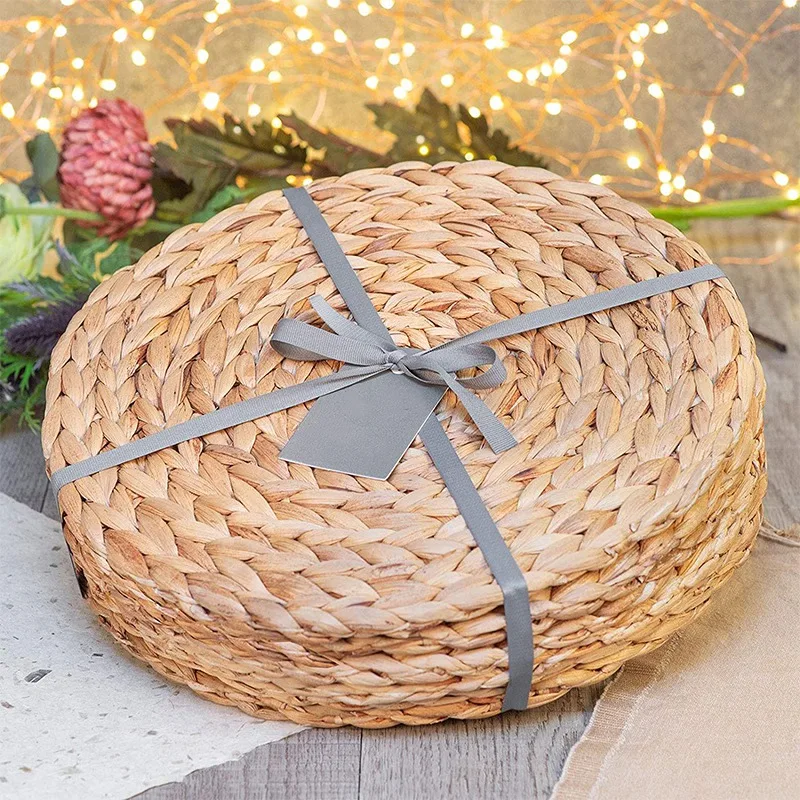 

6 Pack Round Water Hyacinth Placemat,Quality Woven Wicker Table Place Mats,25cm