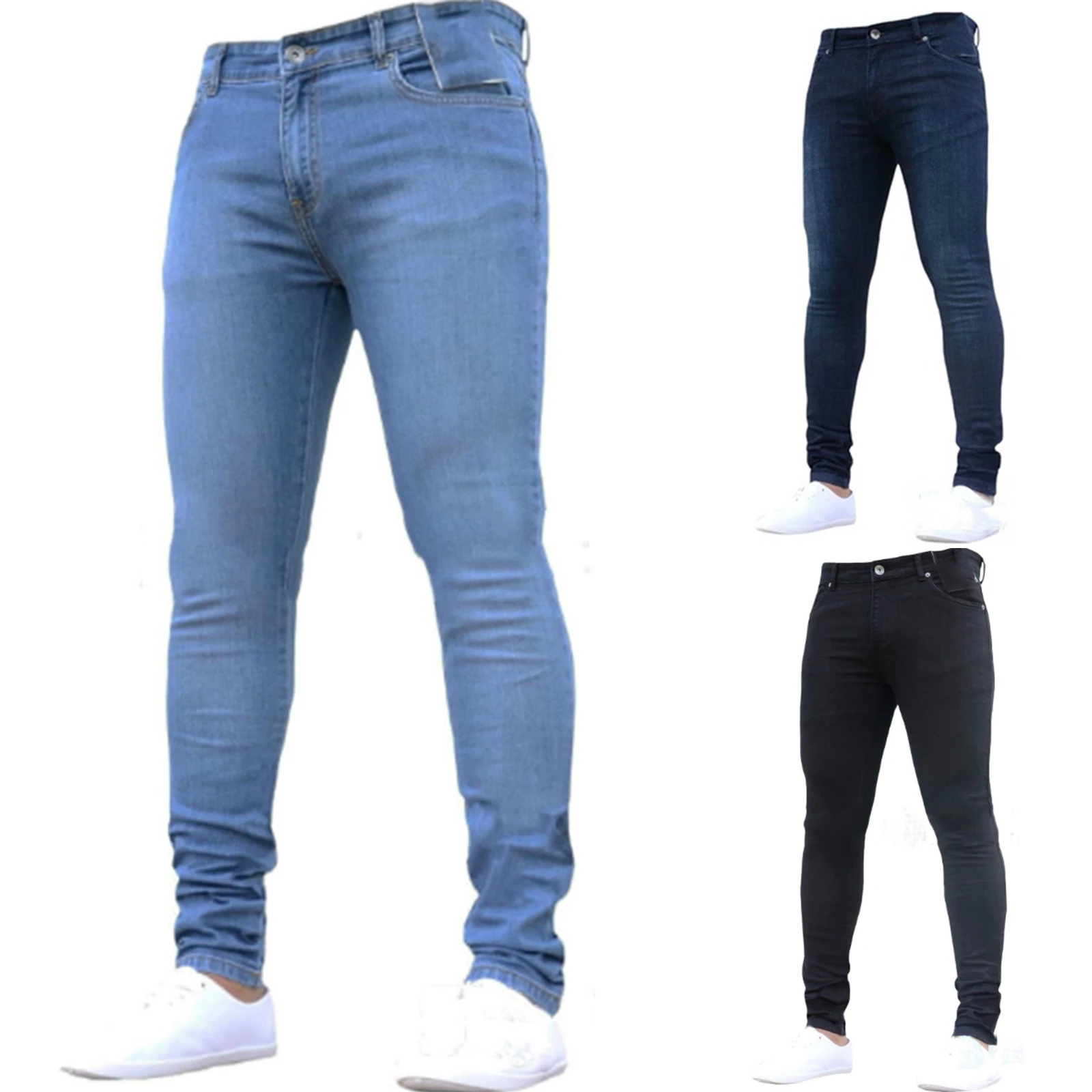 

Mens Pants High Waist Zipper Stretch Jeans Casual Slim Trousers Male Plus Size Pencil Pants Denim Skinny Jeans for Men