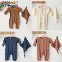 2020 baby spring autumn clothing set 0 24m toddler kid girl boy ribbed rompers solid long sleeve jumpsuit outfit clothes hat