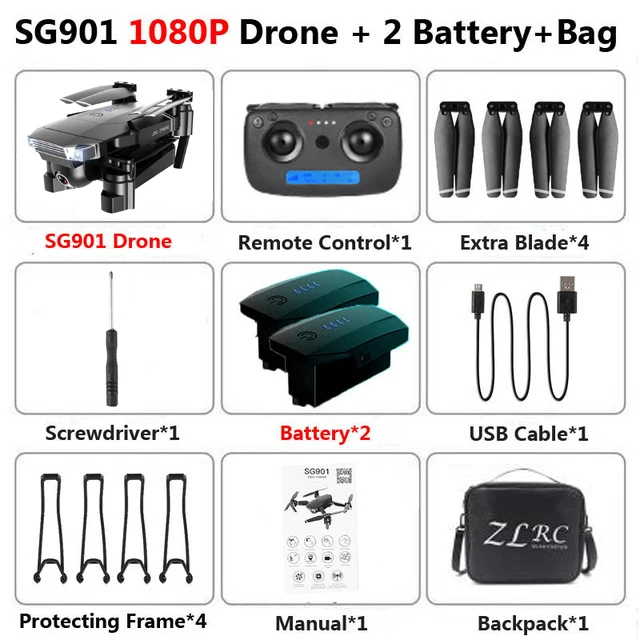 1080P BAG 2B SG901 Радиоуправляемый Дрон 4K камера HD 1080P WiFi FPV оптическая камера потока Дрон 18 минут Профессиональный RC Квадрокоптер VS Xs816 S17 SG106 - Цвет: 1080P BAG 2B
