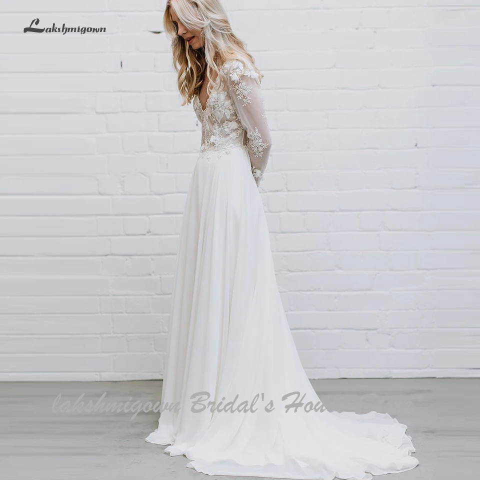 Lakshmigown богемное свадебное платье-бохо стиль Robe de Mariee сексуальное пляжное свадебное платье с открытой спиной кружевное с аппликацией и длинным рукавом