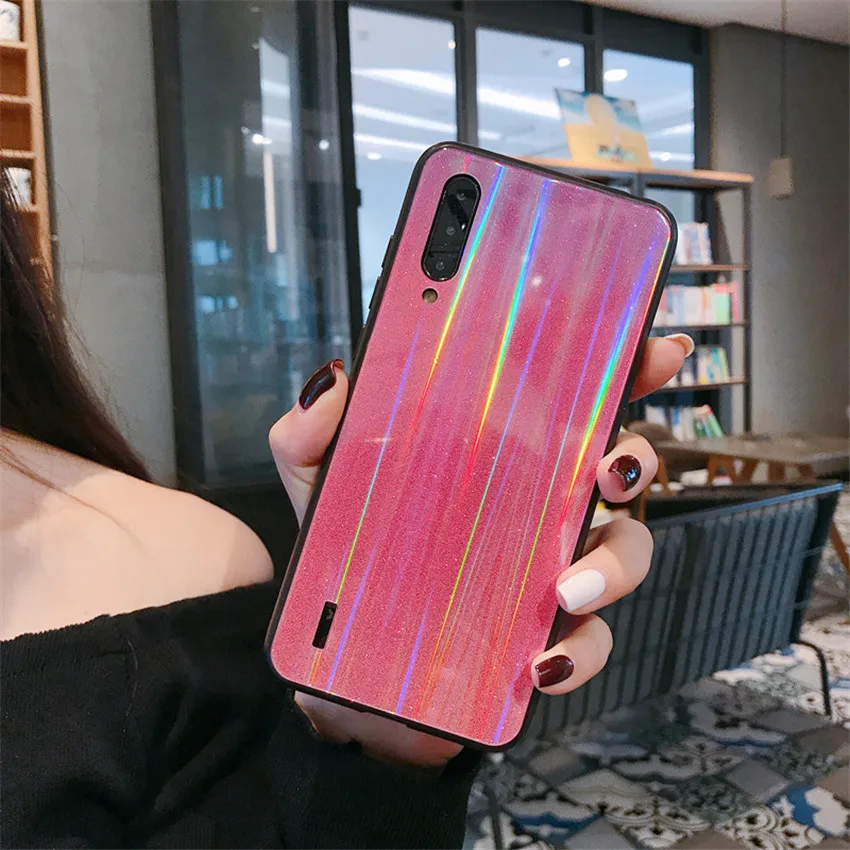 2 Чехол с лазерным градиентом и блестками для Xiao mi Red mi K20 Pro mi CC9 жесткая защитная задняя крышка из закаленного стекла для Red mi note 7 7A NOTE 8 - Цвет: 2