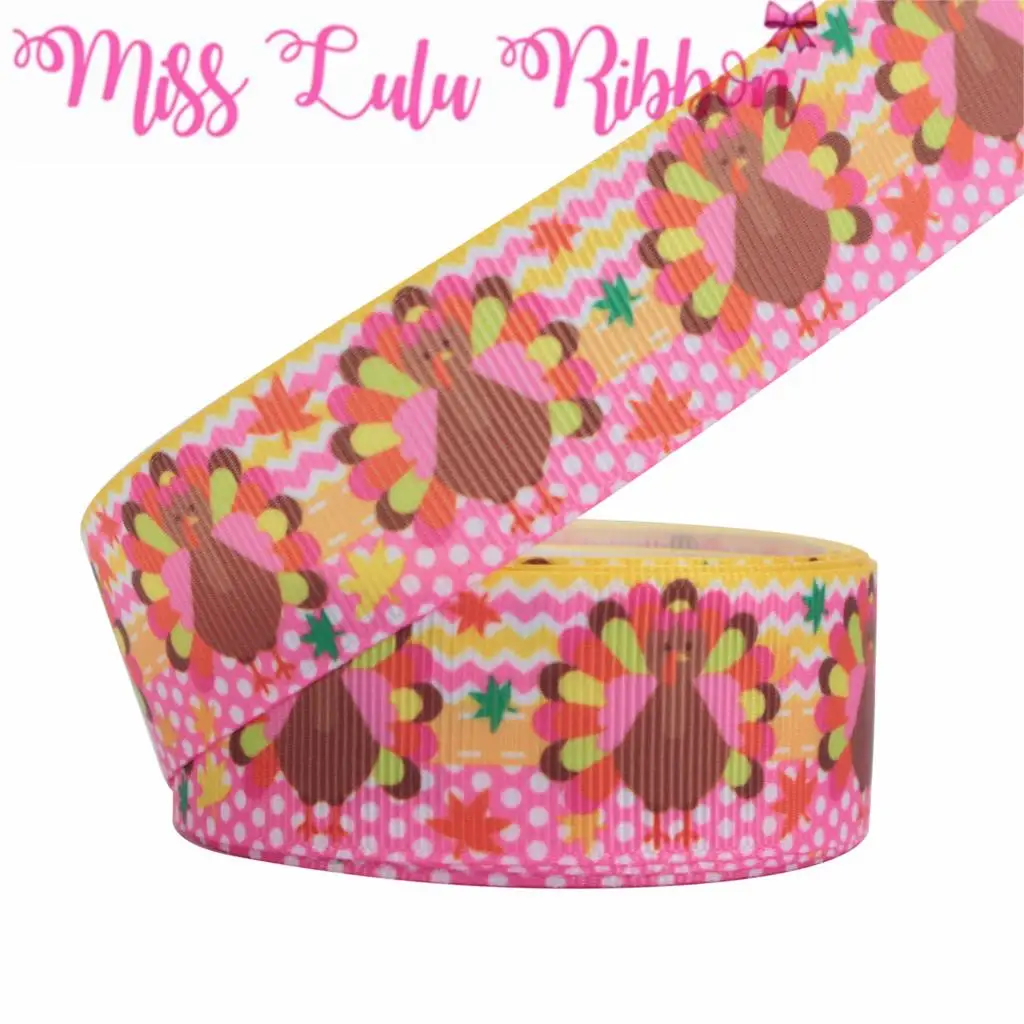 

16mm-75mm Thanksgiving Day Series Turkey Geometric Dot Wave Printed Grosgrain/Foe Ribbon Autumn Leaf DIY Hair Bows 50yards/roll