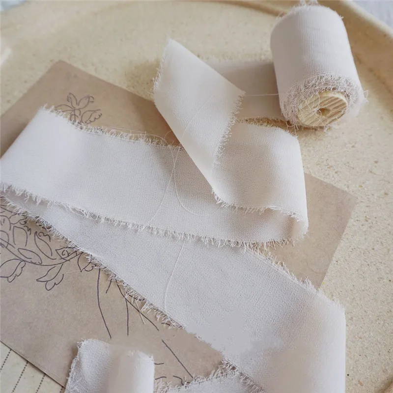 Шифоновая шелковая НЕОБРАБОТАННАЯ лента с краями и катушкой 1 5 ''x 6 ярдов