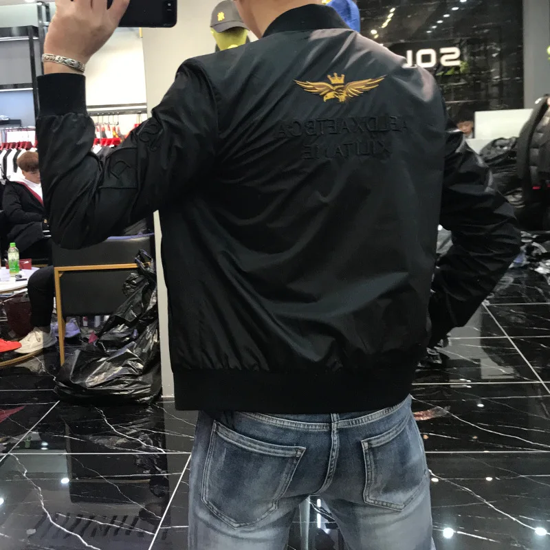 

Men's spring and autumn new European station fashion brand Slim badge embroidery baseball uniform casual jacket trend jacket