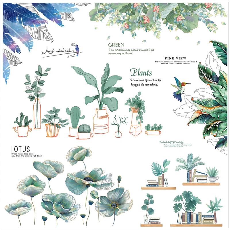 

Creative Green Plants Flower Wall Stickers For Living Rooms Bedroom Background Wall Decoration Home Decor Self Adhesive Sticker
