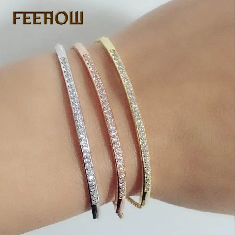 FEEHOW регулируемый браслет для женщин пленительный бар слайдер блестящий CZ
