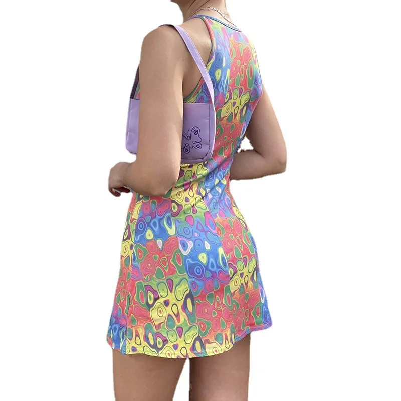 

Spice girls fashion print contrast slim vest dress skirt 2021 summer new style