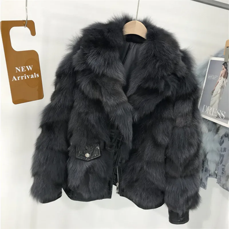 

New Winter Real Fox Fur Coat with Genuine Sheepskin Leather Jacket Long Sleeves 100% Natural Fox Fur Coats for Women Hot Sale