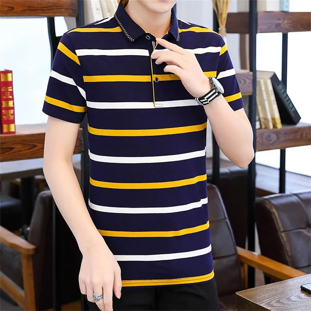 

Good Quality 22021 Summer Men's Short-sleeved Malaysian Striped Polos Shirt Casual Cotton Men's Polos Shirt Fashion Slim Top