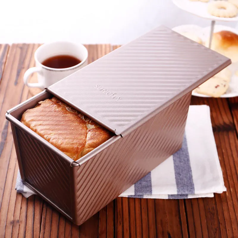 

1Pcs Golden Carbon Steel Toast Mould With Cover Corrugated Non-Stick Bread Baking Mold Household Tools straw topper mold