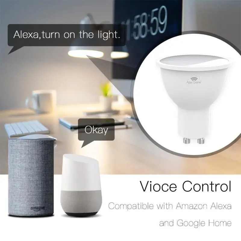 

Google Home AND Alexa Voice Control 4.5W Smart Life Wifi Cup BULB AC100-240V RGB Color Dimmable Support Tuya LAMP
