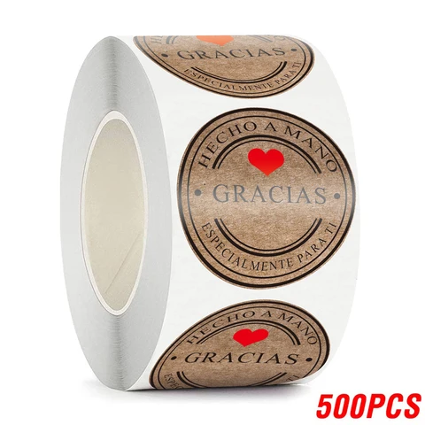 100-500pcs Retro Kraft Seling Seter Gracias Round Kraft Selo adesivo para produtos artesanais Label Vintage com coração vermelho