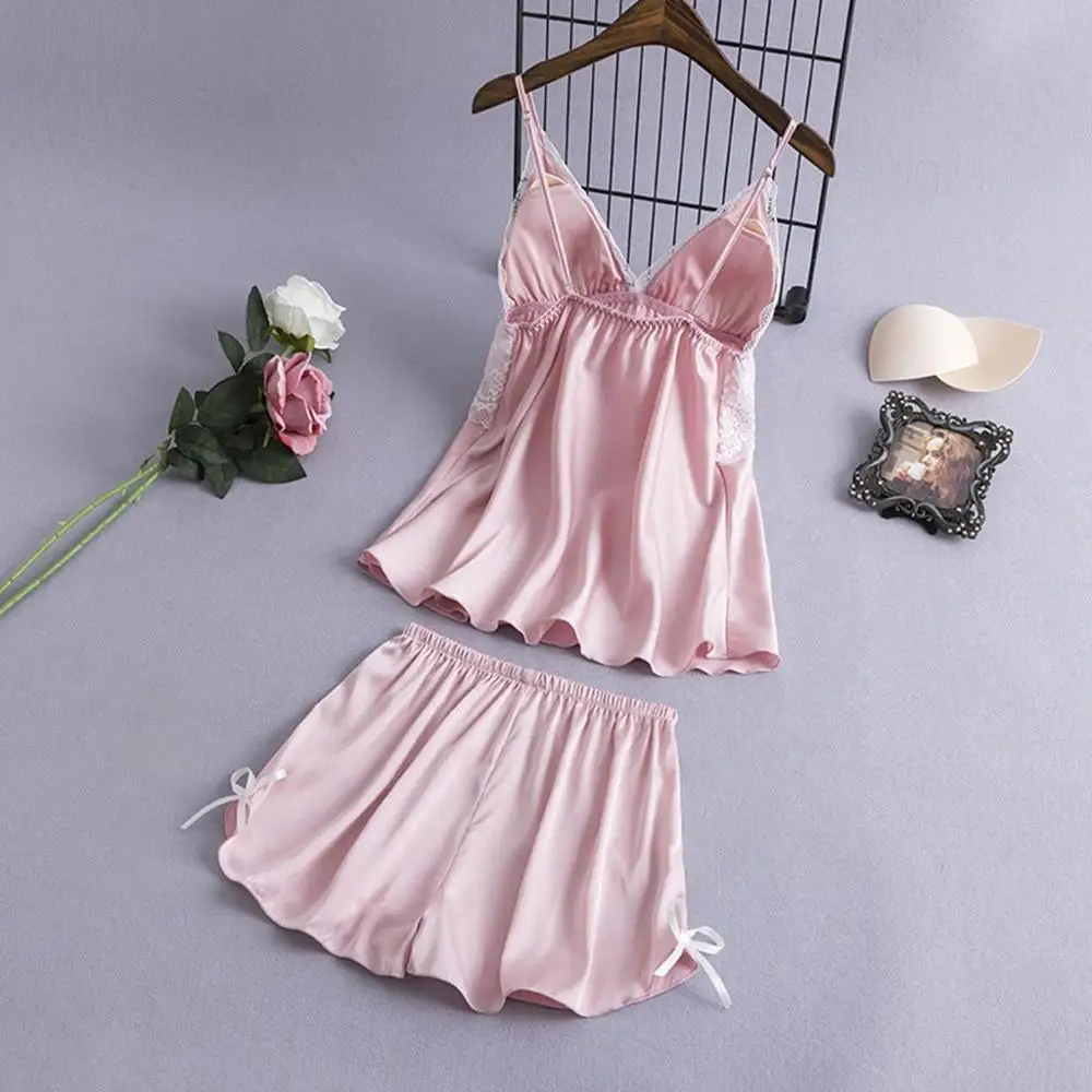 Пижама женская одежда для сна пижама атласная кружевная с v-образным вырезом